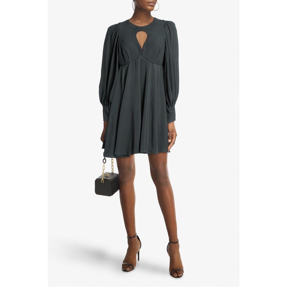 Zimmermann Cutout Keyhole Crepe Dark Green Long Sleeve Mini Dress Size 0